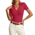 thumbnail image 4 of Womens Short Sleeve Business Casual Tops Summer V Neck Polo Work Shirts Fitted Basic Shirt Trendy Tops, 4 of 4