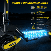 EOEOTWO Electric Scooter for Adults, 1200W Motor Fast Escooter, Up to 30 MPH & 40 Miles Long Range, 11 Off-Road Tires Foldable Commuter Scooter with Dual Disc Brakes & Suspension, UL 2272
