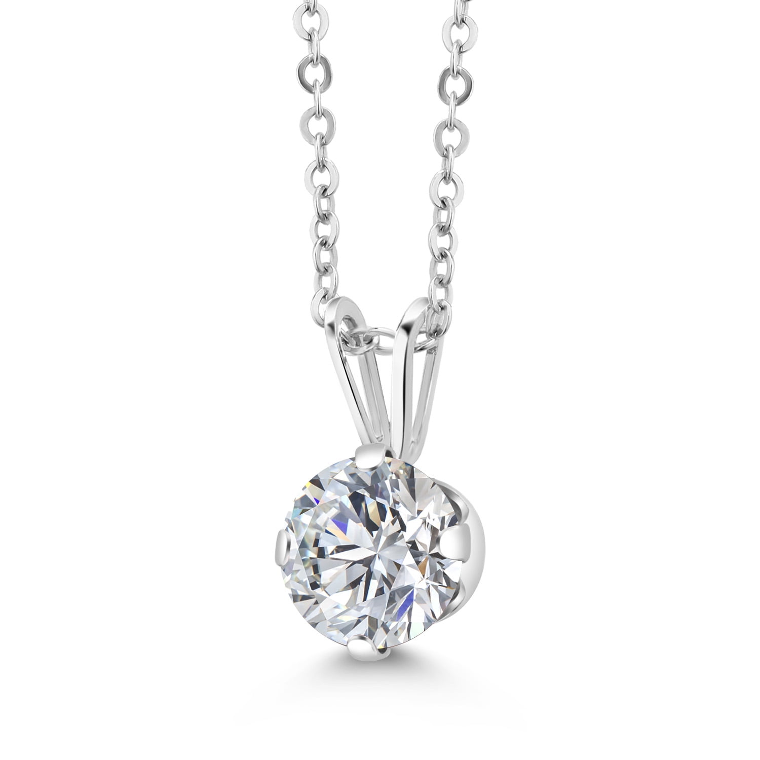 Gem Stone King 925 Sterling Silver Lab Grown Diamond Pendant Necklace for Women | 0.74 Cttw | Gemstone April Birthstone | Round 6MM | With 18 inch Chain