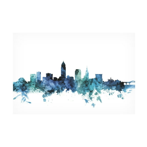Trademark Fine Art Michael Tompsett Cleveland Ohio Blue Teal Skyline Canvas Wall Art - 12x19