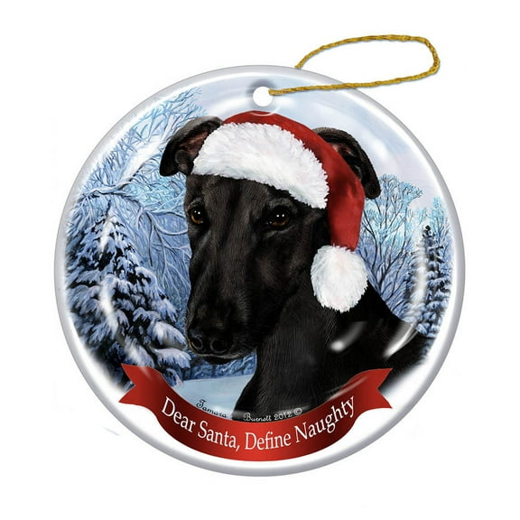 Holiday Pet Gifts Black Greyhound Santa Hat Dog Porcelain Christmas Ornament