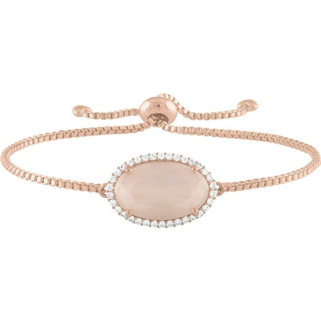 Moonstone Cuff Bracelet Sterling Silver Plated with 14kt Gold Flash Plating Simulated Moonstone and CZ Oval Adjustable Bracelet ()