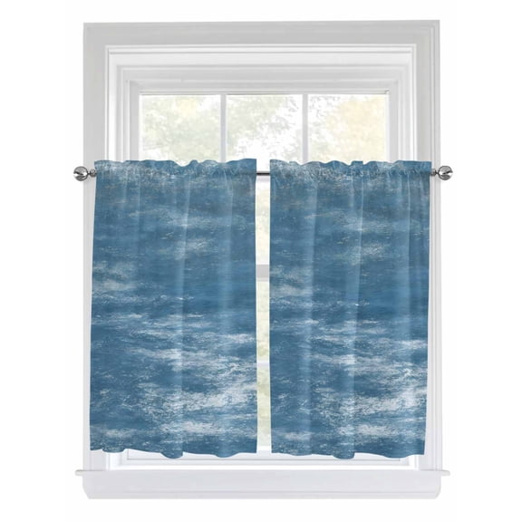 Vintage Blue 2 Panel Kitchen Curtains for Windows, Modern Abstract Art Ombre Bathroom Privacy Curtain, Home Décor Window Treatment for Bedroom/Living Room 55"x45"
