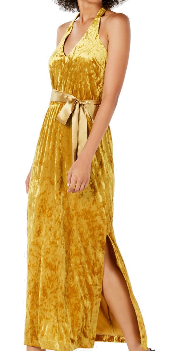 yellow crushed velvet dress