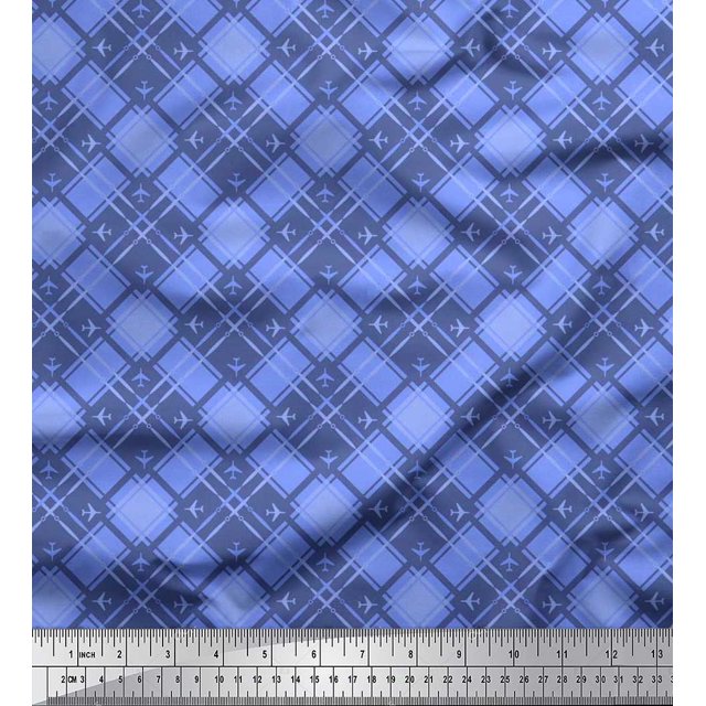 Soimoi Poly Georgette Fabric Diagonal Check Print Fabric by The Yard 52 Inch Wide