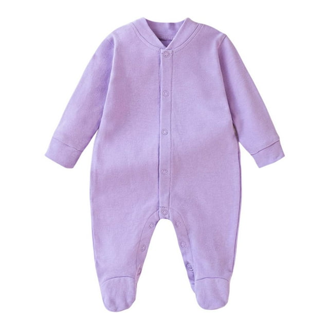 DHFJKG Newborn Romper Infant Baby Unisex Jumpsuits Long Sleeve Button Front Footed Onesie Solid Color Soft One-Piece
