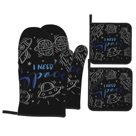 

WARHOOME Oven Mitts and Pot Holders Sets Heat-Resistant Space Funny Line Illustration BBQ Glove Oven Mitt Hot Pads Kitchen Cooking Baking Grilling 4Pcs