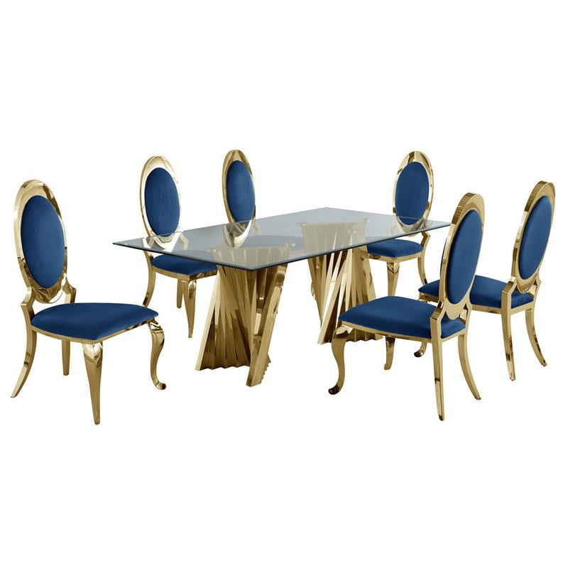Navy Blue Velvet Chairs, Glass Dining Table With Navy Blue Chairs