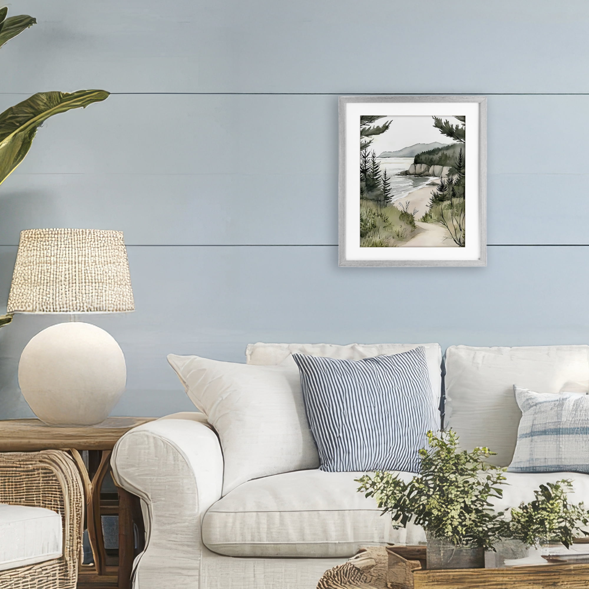 Stupell Industries Coastal Calm Winding Path Gray Framed Print Under Glass, design by Riley B