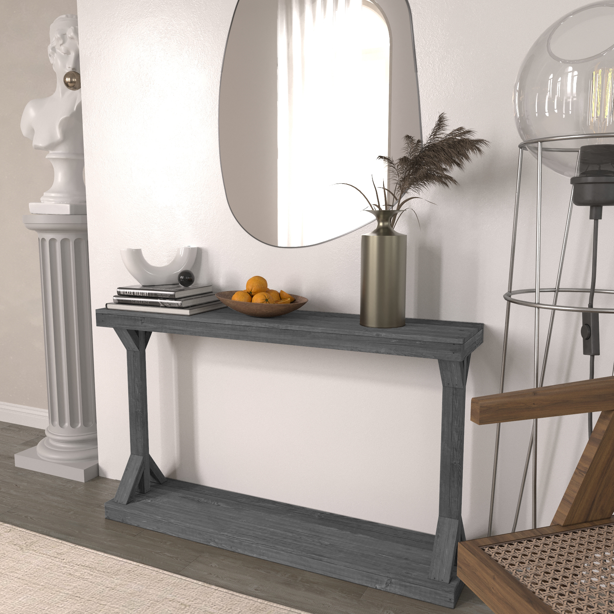 Woven Paths Large Rustic Barb Pedestal Entryway Console Table, Gray - image 2 of 4