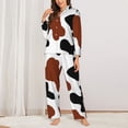 thumbnail image 2 of Balery Brown Black Cow Conjunto de Pijama con Estampado para Mujer, Conjunto de Dos Piezas con Manga Larga, Ropa de Dormir Suave con Bolsillos, Pijamas Cómodos-Large, 2 of 7