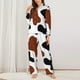 thumbnail image 2 of Balery Brown Black Cow Conjunto de Pijama con Estampado para Mujer, Conjunto de Dos Piezas con Manga Larga, Ropa de Dormir Suave con Bolsillos, Pijamas Cómodos-Medium, 2 of 7