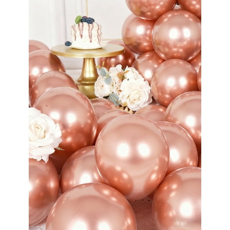 Helium Ready Metallic Balloons 50 Pcs 5 Inch, Rose Gold Chrome Latex Balloons for Party Supplies, Gender Reveal Shower Christmas Decor, Rose Gold