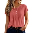 thumbnail image 2 of Zulora Women's Summer Casual Crew Neck Short Sleeve Button Placket Pleated Top Blouse, 2 of 9