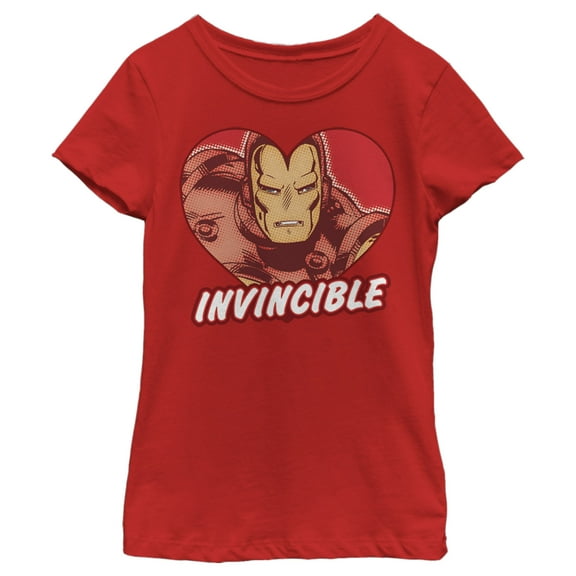 Girl's Marvel Iron Man Invincible Valentine Heart Graphic Tee Red Medium