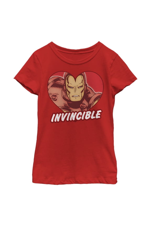 Girl's Marvel Iron Man Invincible Valentine Heart Graphic Tee Red Large