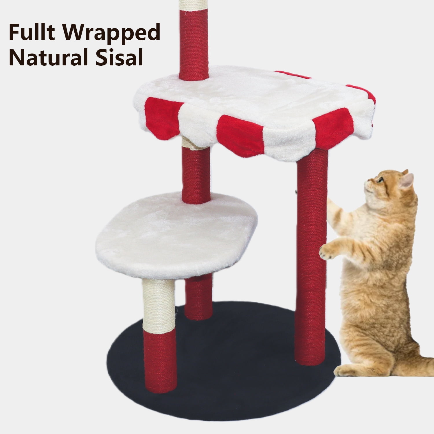 Cat Tree with Cozy Perch & Scratching Posts, Red & White Design Multi-Level Cat Furniture for Kittens/Cats to Climb, Rest & Play