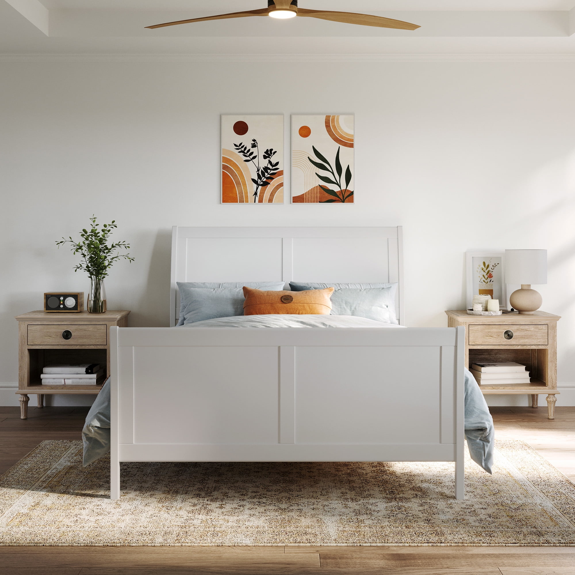 AFI Portland Full Low Profile Platform Bed with Matching Footboard, White