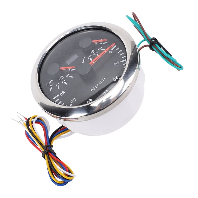 85mm Tachometer, 3 in 1 Boat RPM Gauge, 6000rpm & 816V Voltage Gauge, Metal Material with 7 Color Backlight, Compatible with Cars, Boats, Trucks, RVs, Fits 412