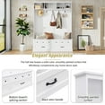thumbnail image 4 of Wide Hall Tree with Storage Bench, Versatile Entryway Lift Top Storage Bench with 2 Drawers, Retro Wooden 3-in-1 Coat Rack with 5 Hooks and Storage Shelves for Mudroom, Living Room, White, 4 of 7