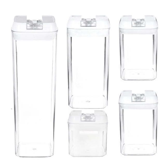 Liquidation!!! Flip Tite Récipient Hermétique de Stockage Alimentaire avec Couvercle 4” Verrou Scellé Régulier Acrylique Empilable pour Organisateur de Garde-Manger de Cuisine Garde Frais Ensemble Cadeau Assorti 5pk pour Parent Blanc