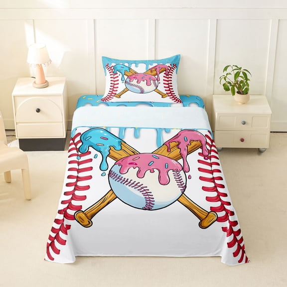 Erosebridal Baseball Sport Twin Sheet Sets for Kids Boys Girls, Ice Cream Drip Bedding, 1 Flat Sheet, 1 Fitted Sheet and 1 Pillowcase