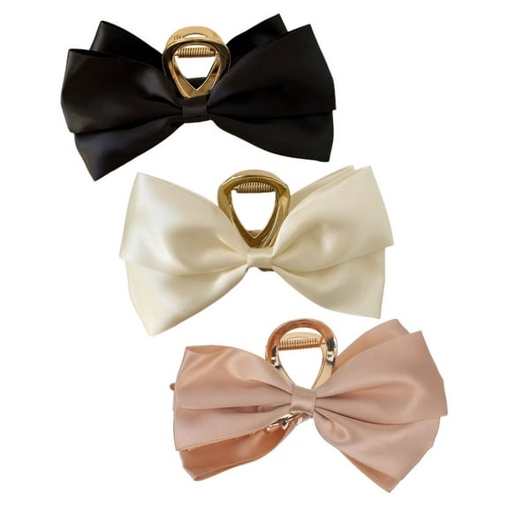 Raindrops 3Pcs Bowknot Hair Claw Clips for Hair Styling Durable Satin and Iron Clips Assorted Colors