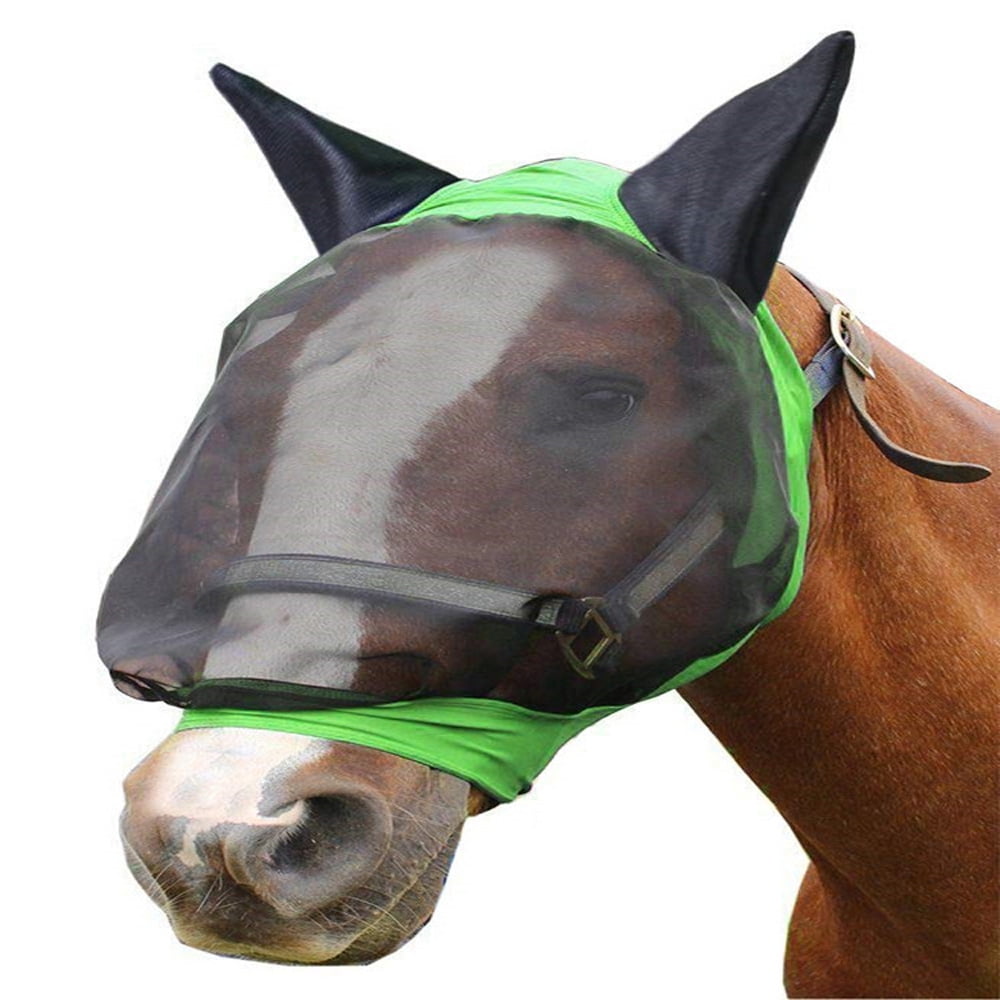 Deluxe Horse Fly Repellent  Mask with Ears Mesh Summer Anti-mosquito Black 