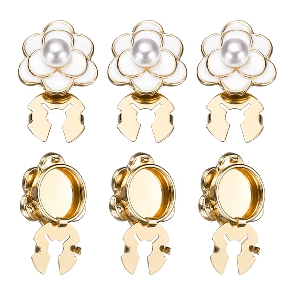Uxcell 6Pcs Cubiertas de Botón, 0.91 Pulgadas Gemelos de Perla Rosa Aleación Botones Desmontables Clips Flor Clip-On Sujetadores Decorativos para Camisas de Vestir Blusas Trajes Tuxedos, Blanco-Dorado