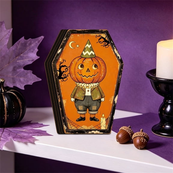 Custom Vintage Halloween Decor Indoor, Retro Wooden Block for Shelf Decor, Coffin Halloween Decor Halloween Wooden Decorations, Freestanding Tabletop Blocks