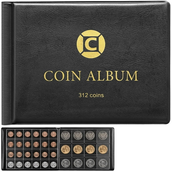 Fleurvie Book Holder Black 312 Pockets Coin Storage Display Organizer Case for Coin Collection