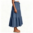 thumbnail image 6 of Gamivast Skirts for Women High Waisted Tiered Maxi Skirt Drawstring Long Skirt Flowy Skirt with Slit Casual Skirt for Beach Vacation Resort Travel Wear Blue L, 6 of 6