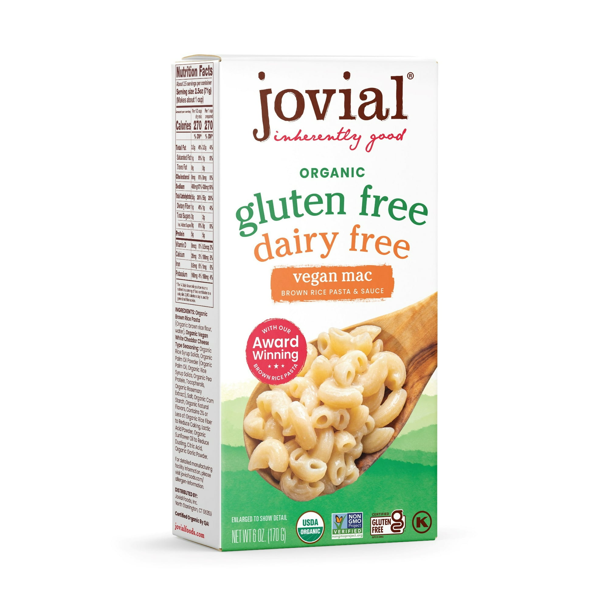 Joival 100% Organic Dairy Free Vegan Mac & Cheese Gluten-Free Pasta