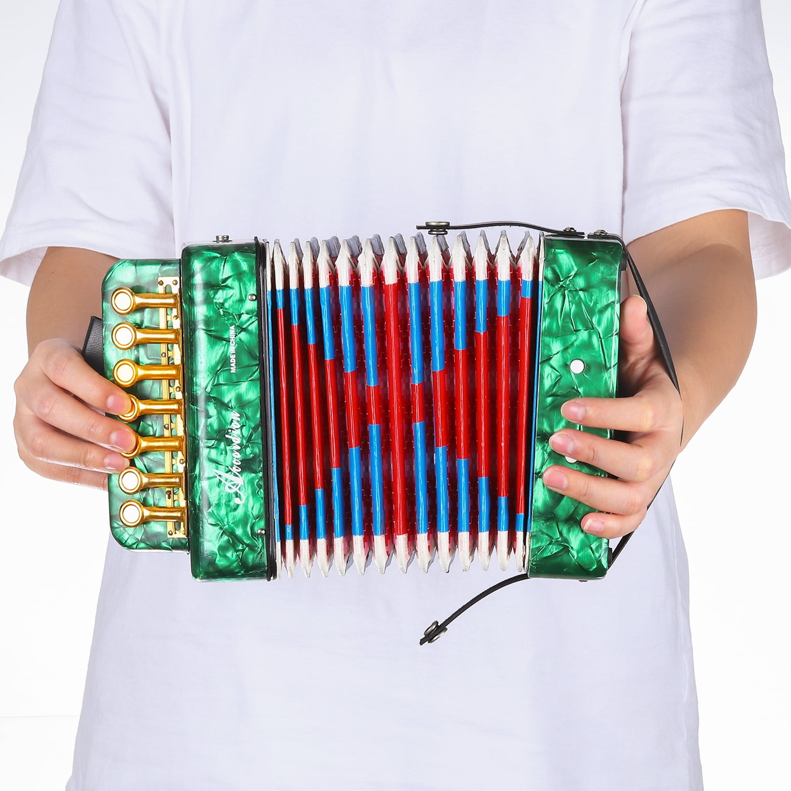 Uxcell Accordion, 10 Keys Bass Button Accordion Mini Musical Instrument Lightweight for Children Beginners Educational, Red