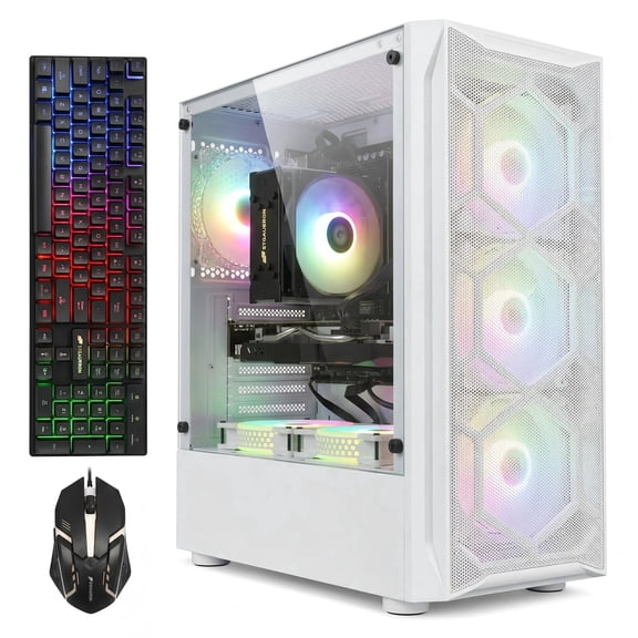 STGAubron Gaming Desktop PC, Intel Xeon E5 up to 3.3G, 32G RAM, 1T SSD, Radeon RX 590 8G, WiFi, BT 5.0, RGB Fan x 6, Win 11 Home