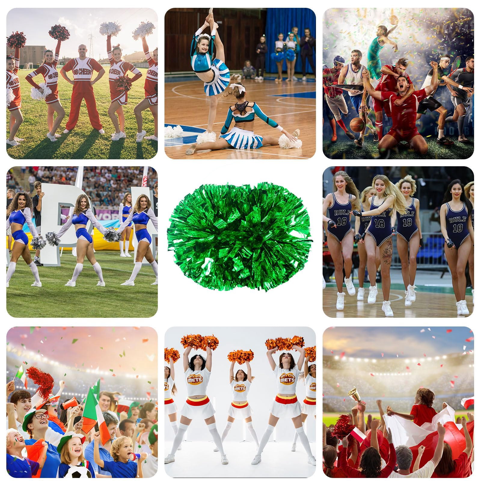 Pom Poms Cheer 22 Pcs with Handle, Cheerleading Handheld Squad Pompoms for Sports Team Spirit Games Dance Party Adults