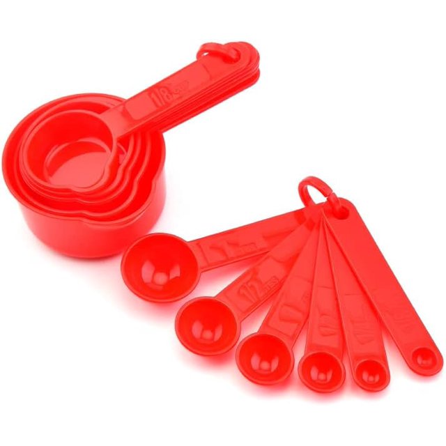 shiyou-Plastic Measuring Cups and Spoons Set of 11, Kitchen Measuring Cups and Spoons Set for Dry & Liquid Ingredients, 5 Measuring Cups & 6 Measuring Spoons Set for Cooking & Baking Red