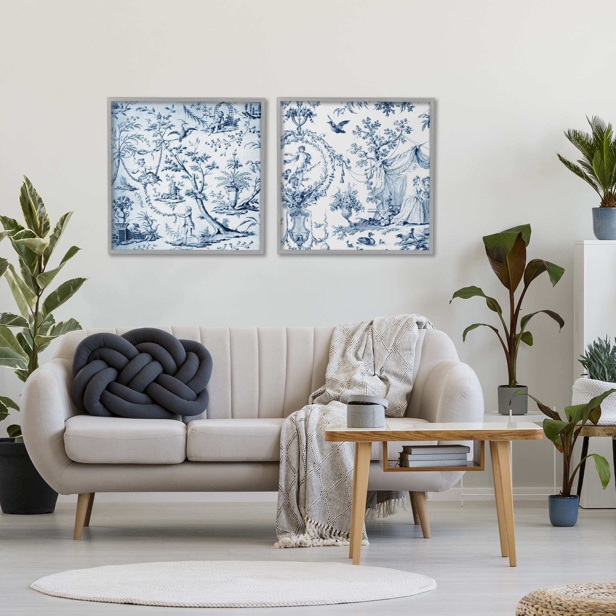 Intricate Toile Scenery 2 Piece Gray Framed Giclee Art Set, design by Vintage Hustle