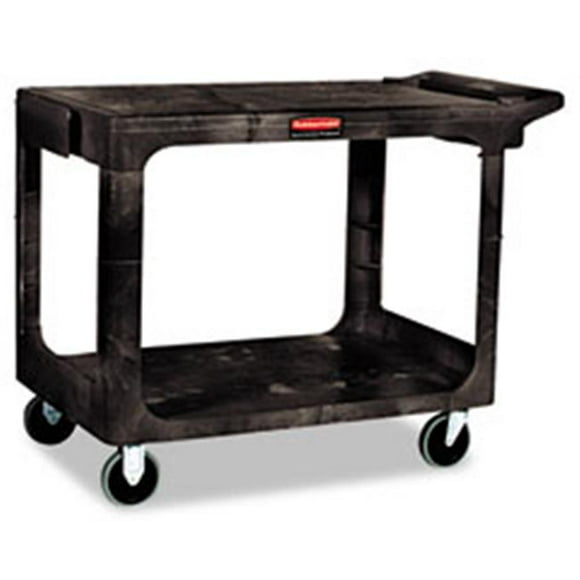 Total Turf Flat Shelf Utility Cart - 2-Shelf - 500lbs - Black with Optional Refuse/Utility Bins, Black