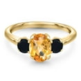 thumbnail image 3 of Gem Stone King 10K Yellow Gold Yellow Citrine and Black Onyx Engagement Ring for Women | 1.69 Cttw | Oval Checkerboard 8X6MM | Gemstone November Birthstone | Size 7, 3 of 6