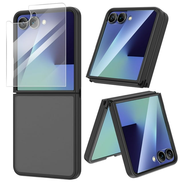 Funda para teléfono VEGO Z Flip 7 con protector de pantalla negro mate