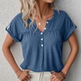 thumbnail image 3 of Mittory Women's V Neck Short Sleeve Tops Button Down Casual T Shirts Basic Dressy Tees, 3 of 7