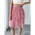 thumbnail image 2 of Women Tulle Skirts Midi Long Fairy Skirt Tutu A-Line Mesh Layered High Elastic Waist Skirts Pink XL, 2 of 7