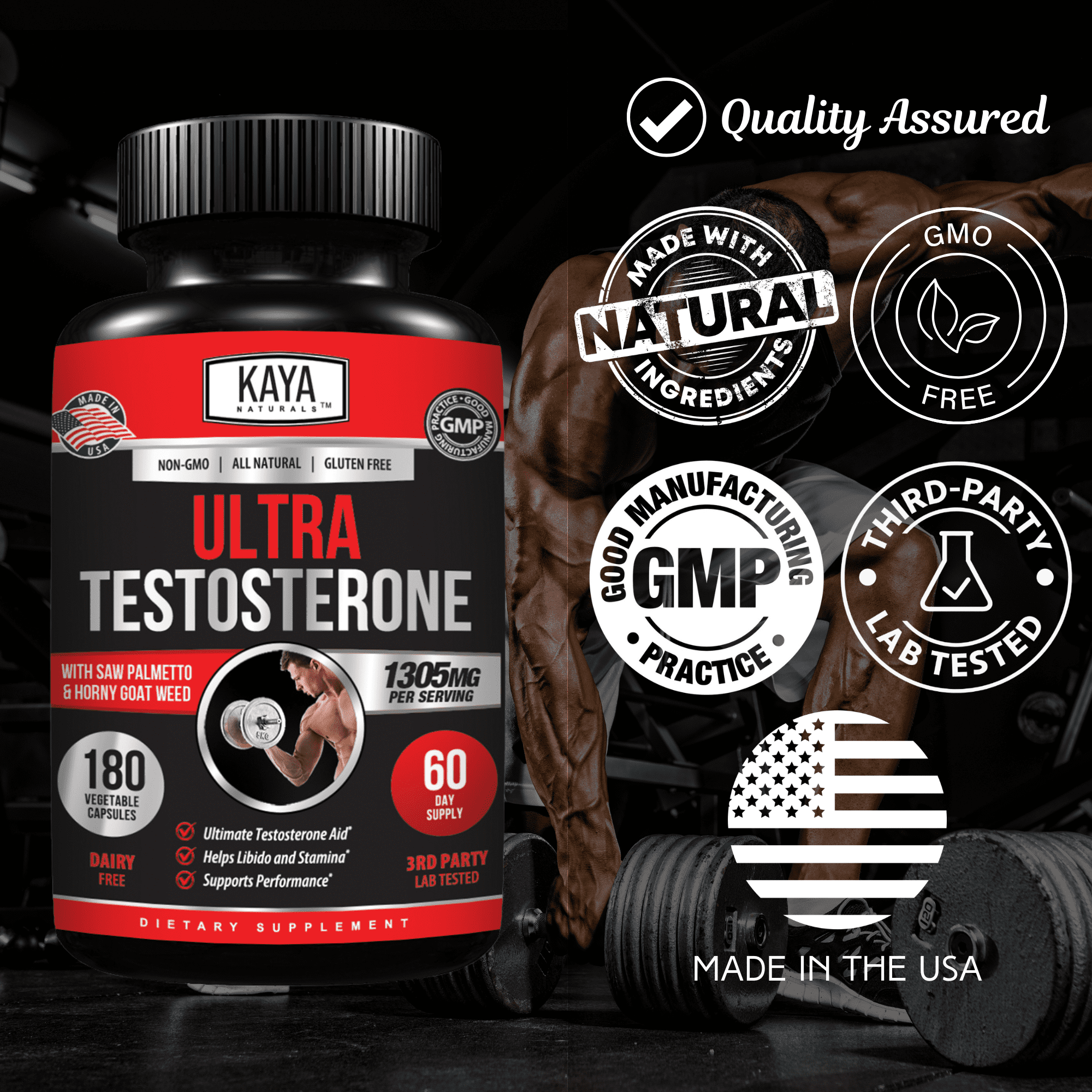 Kaya Naturals Ultra Test - Test Booster - Strength, Mood, Focus - 180 Count