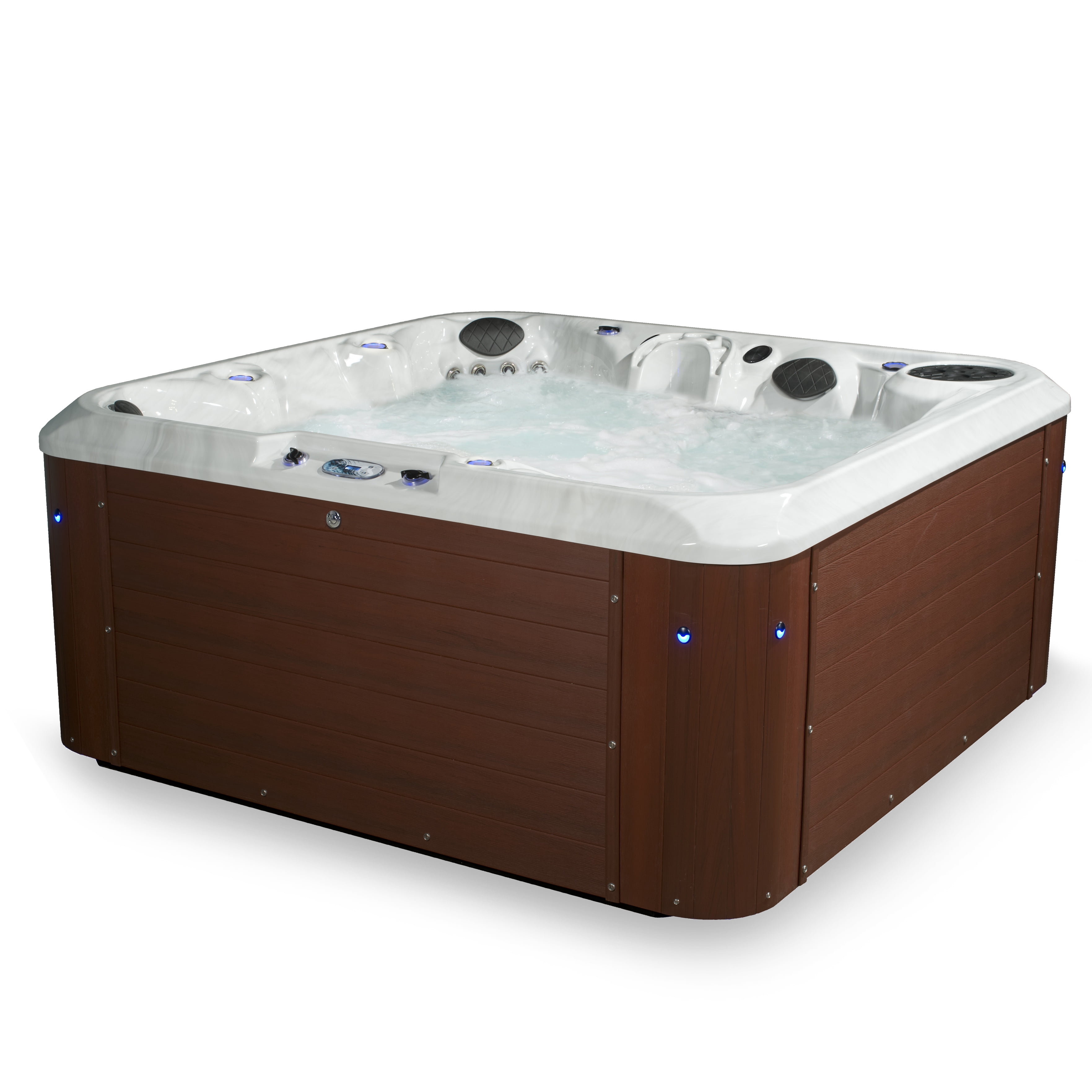 Aqualife by Strong Spas Amplified 6 Person Double-Lounger Spa w/Bluetooth, Redwood