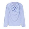 thumbnail image 5 of XFLWAM Cowl Neck Ruched Tops for Women Elegant Satin Silky Draped Shirts Long Sleeve Solid Color Business Work Blouses Blue XL, 5 of 7