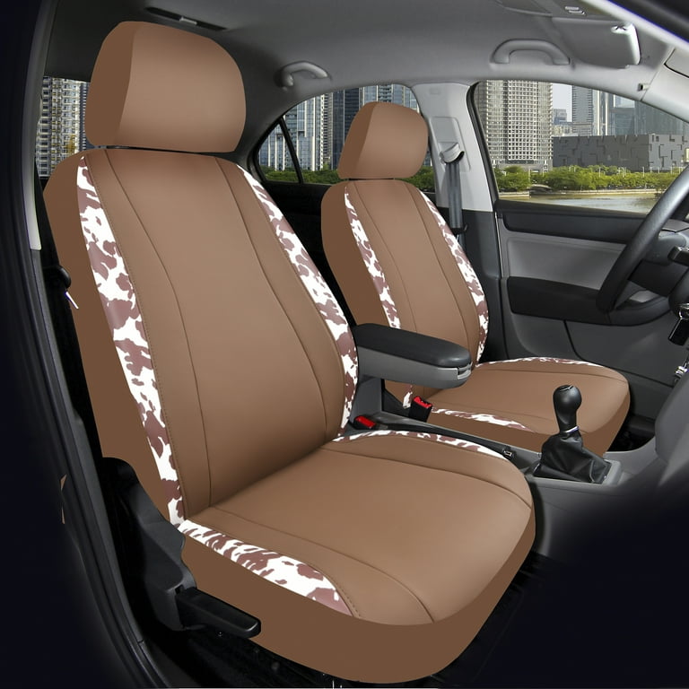 Auto Drive Universal Fit Brown White Cow Faux Leather Car Seat and Headrest Cover Set of 2 Walmart