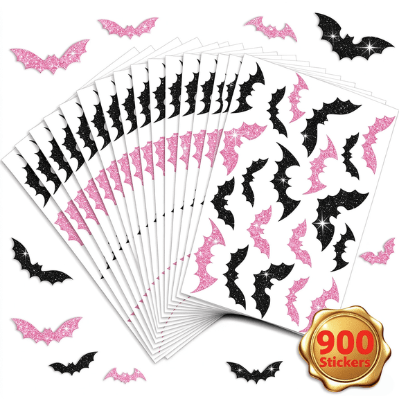 Halloween Bats Stickers, Sparkly Bats Waterproof Decal, Craft Stickers for Halloween Card & Gift Wrapping, 900 Pcs