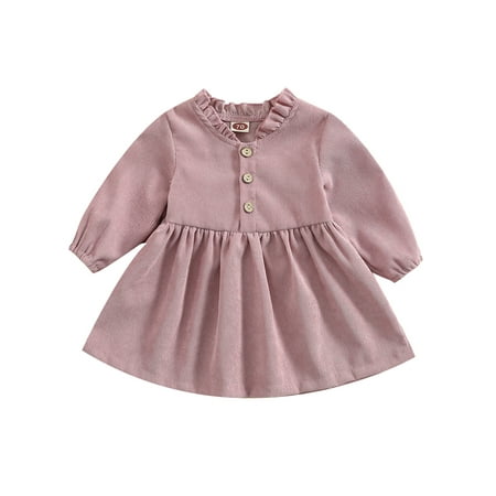 

Bagilaanoe Toddler Baby Girl Corduroy Dress Long Sleeve A-line Princess Dresses 6M 12M 18M 24M 3T 4T Kids Casual Swing Sundress