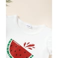 thumbnail image 4 of Kucnuzki 2T Toddler Girls Summer Short Sets 3T Toddler Girls Clothes Sets Fly Short Sleeves Top Watermelon Print Top Waistband Solid Color Shorts 2PCS Outfits Red, 4 of 7